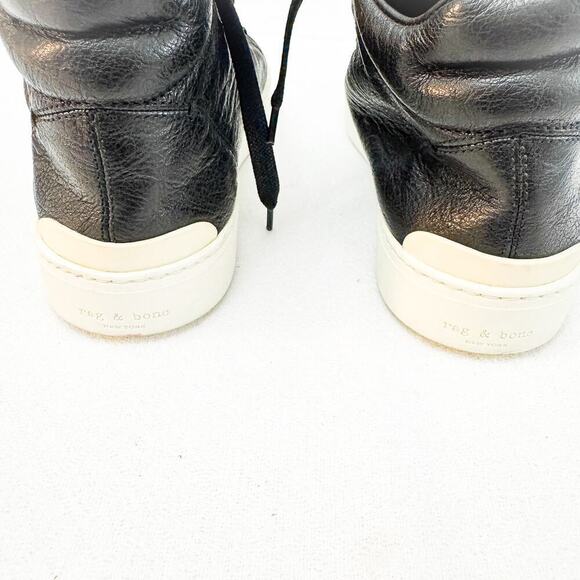 RAG & BONE Kent Black Leather High-Top Sneaker with White Rubber Soles Size 6 - Picture 3 of 6